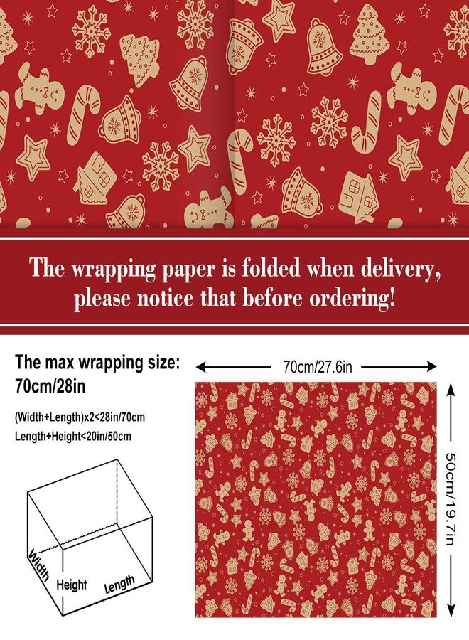 Whaline 8 Sheet Christmas Wrapping Paper -Not Roll- Folded Flat Kraft Brown Red Gingerbread Candy Snowflake Gift Wrap Paper for Xmas Winter DIY Craft Wrapping Supplies - Image 2